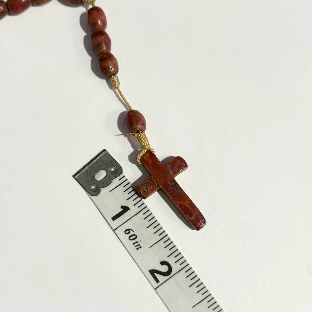 Wood Rosary Prayer Beads Handmade Necklace Catholic Crucifix Religious